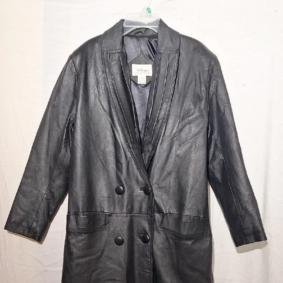 Vintage Black Leather Coat, Long Double Breasted, Worthington, Sz 4 NWOT - Picture 11 of 12